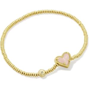 Kendra Scott Ari Heart Stretch Bracelet, Fashion Jewelry for Women(GOLD – ROSE QUARTZ)