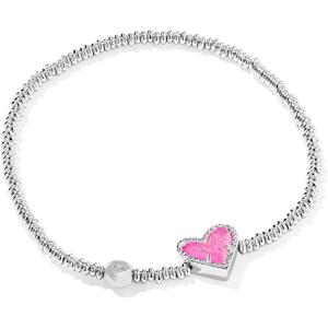 Kendra Scott Ari Heart Stretch Bracelet, Fashion Jewelry for Women(RHODIUM – HOT PINK DRUSY)
