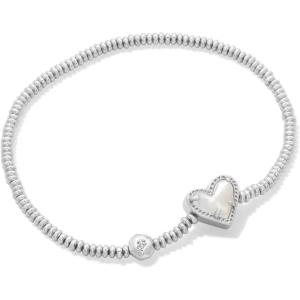Kendra Scott Ari Heart Stretch Bracelet, Fashion Jewelry for Women(RHODIUM – IVORY MOTHER OF PEARL)