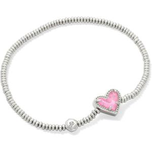 Kendra Scott Ari Heart Stretch Bracelet, Fashion Jewelry for Women(RHODIUM – PINK IRIDESCENT GLITTER GLASS)