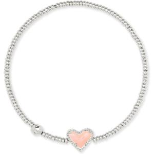 Kendra Scott Ari Heart Stretch Bracelet, Fashion Jewelry for Women(RHODIUM – ROSE QUARTZ)