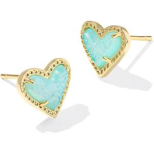Kendra Scott Ari Heart Stud Earrings for Women, Fashion Jewelry(GOLD – BRIGHT AQUA DRUSY)