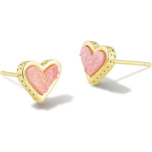 Kendra Scott Ari Heart Stud Earrings for Women, Fashion Jewelry(GOLD – LIGHT PINK DRUSY)