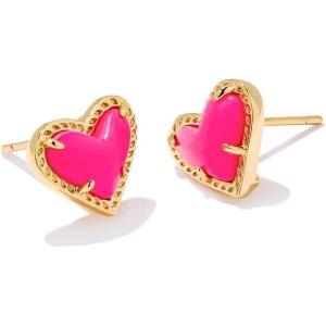 Kendra Scott Ari Heart Stud Earrings for Women, Fashion Jewelry(GOLD – NEON PINK)