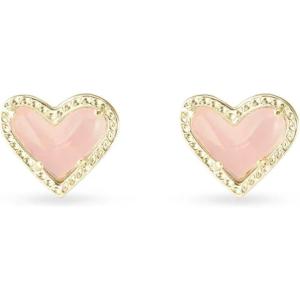 Kendra Scott Ari Heart Stud Earrings for Women, Fashion Jewelry(GOLD – ROSE QUARTZ)