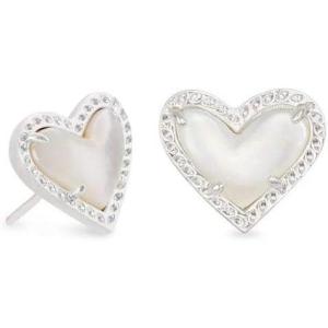 Kendra Scott Ari Heart Stud Earrings for Women, Fashion Jewelry(RHODIUM – IVORY MOTHER OF PEARL)