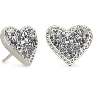 Kendra Scott Ari Heart Stud Earrings for Women, Fashion Jewelry(RHODIUM – PLATINUM DRUSY)