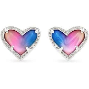 Kendra Scott Ari Heart Stud Earrings for Women, Fashion Jewelry(RHODIUM – WATERCOLOR PEARLIZED CLEAR GLASS)