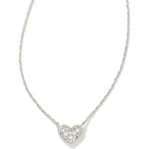 Kendra Scott Ari Pave Crystal Heart Necklace, Fashion Jewelry For Women(RHODIUM METAL – WHITE CUBIC ZIRCONIA)