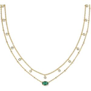 Kendra Scott Emilie Crystal Multi Strand Necklace, Fashion Jewelry for Women(GOLD – EMERALD DRUSY)