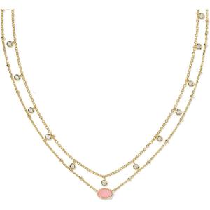 Kendra Scott Emilie Crystal Multi Strand Necklace, Fashion Jewelry for Women(GOLD – LIGHT PINK DRUSY)