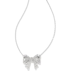 Kendra Scott Krista Bow Short Pendant Necklace, Fashion Jewelry for Women(RHODIUM – WHITE MIX)