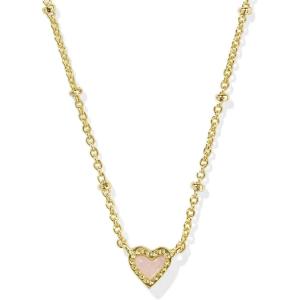 Kendra Scott Mini Ari Heart Satellite Necklace, Fashion Jewelry for Women(GOLD – ROSE QUARTZ)