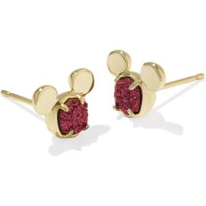 Kendra Scott x Disney Mickey Mouse Stud Earrings, Fashion Jewelry for Women(GOLD – RED DRUSY)