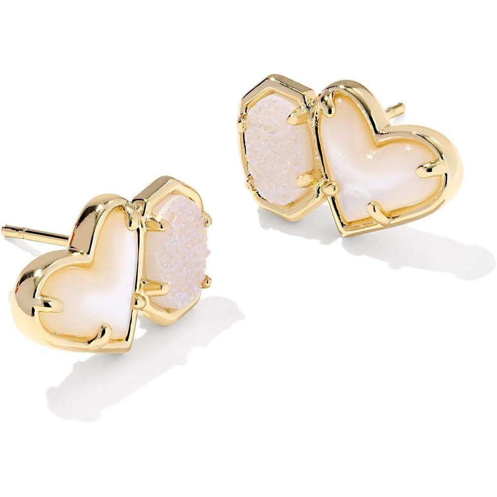 imageKendra Scott Ari Heart Emilie Stud Earrings Fashion Jewelry for WomenGOLD IVORY MOPIRIDESCENT DRUSY
