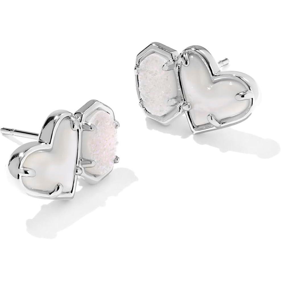 imageKendra Scott Ari Heart Emilie Stud Earrings Fashion Jewelry for WomenRHODIUM IVORY MOPIRIDESCENT DRUSY