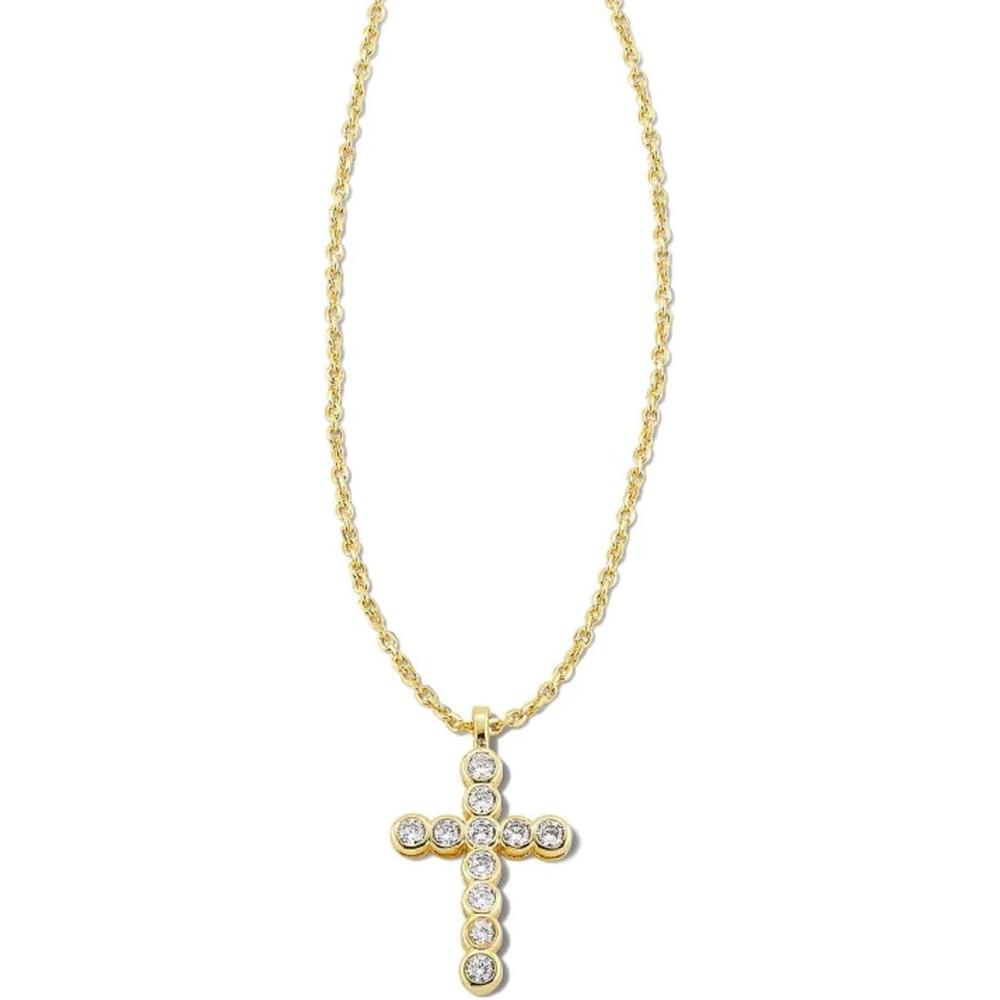 imageKendra Scott Cross Crystal Pendant Necklace Fashion Jewelry for WomenGOLD  WHITE CRYSTAL