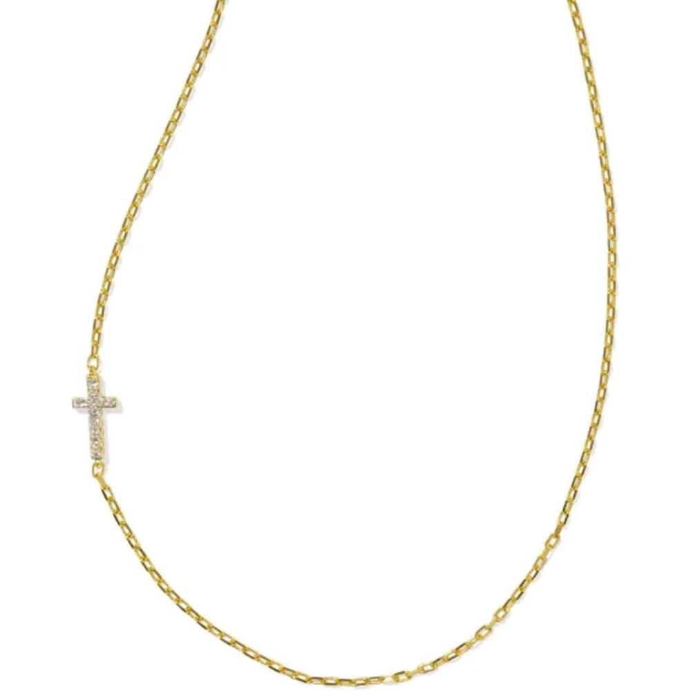 imageKendra Scott Cross Inline Pave Necklace 18k Gold Vermeil White Topaz