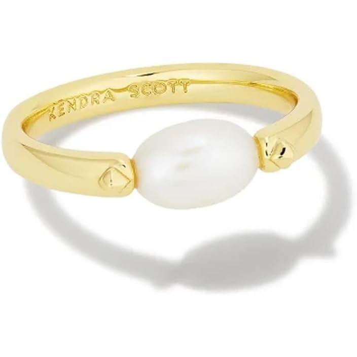 imageKendra Scott Leighton 14k GoldPlated Brass Pearl Band Ring in White Pearl Fashion Jewelry for Women Size 6