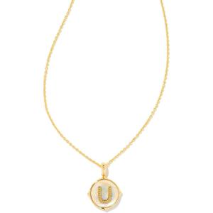 Kendra Scott 14k Gold-Plated Brass Letter A-Z Disc Reversible Pendant Necklace, Fashion Jewelry for Women(Letter U)
