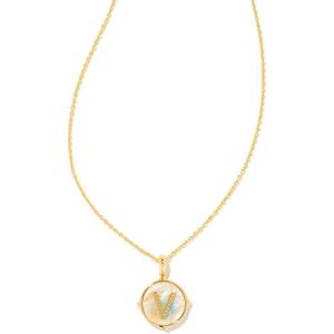 Kendra Scott 14k Gold-Plated Brass Letter A-Z Disc Reversible Pendant Necklace, Fashion Jewelry for Women(Letter V)