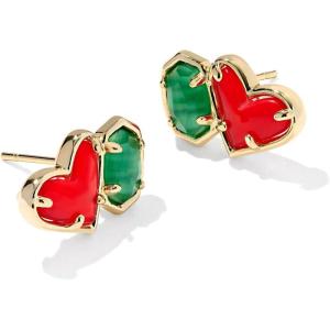 Kendra Scott Ari Heart Emilie Stud Earrings, Fashion Jewelry for Women(GOLD – RED ILLUSION AND EMERALD CATS EYE)