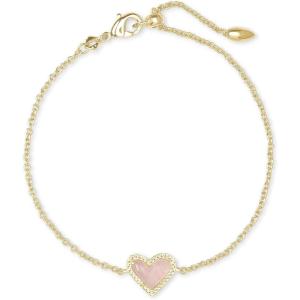 Kendra Scott Ari Heart Link Chain Bracelet for Women, Fashion Jewelry(GOLD – ROSE QUARTZ)