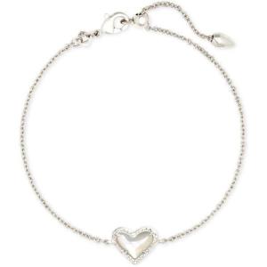 Kendra Scott Ari Heart Link Chain Bracelet for Women, Fashion Jewelry(RHODIUM – IVORY MOTHER OF PEARL)
