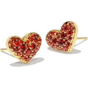 Kendra Scott Ari Pave Crystal Heart Stud Earrings, Fashion Jewelry for Women(GOLD – GARNET)