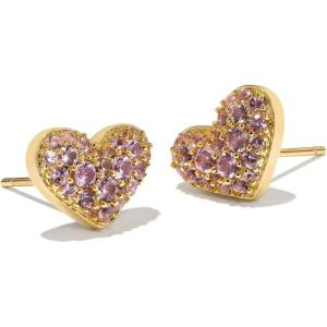 Kendra Scott Ari Pave Crystal Heart Stud Earrings, Fashion Jewelry for Women(GOLD – KUNZITE PURPLE)