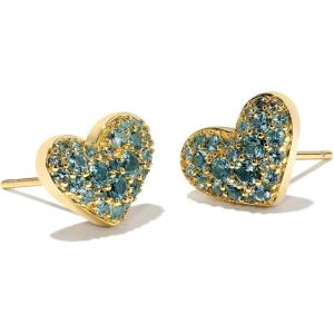 Kendra Scott Ari Pave Crystal Heart Stud Earrings, Fashion Jewelry for Women(GOLD – PARAIBA BLUE GREEN)