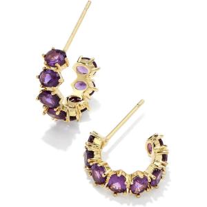 Kendra Scott Cailin Crystal Huggie Earrings, Fashion Jewelry For Women(GOLD – PURPLE CRYSTAL)