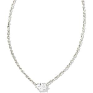 Kendra Scott Cailin Silver-Plated Brass Pendant Necklace in White Crystal, Fashion Jewelry For Women