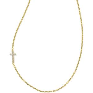 Kendra Scott Cross Inline Pave Necklace, 18k Gold Vermeil, White Topaz