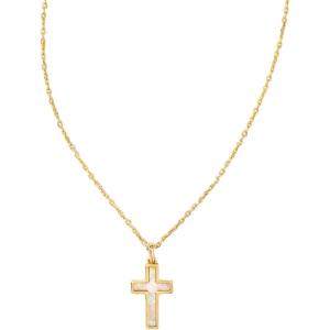 Kendra Scott Cross Pendant Necklace for Women, Fashion Jewelry(GOLD – WHITE OPAL)