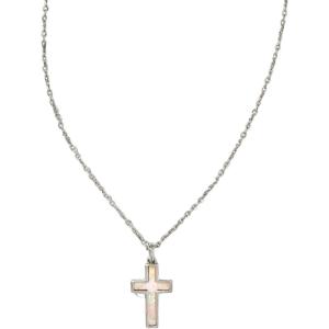 Kendra Scott Cross Pendant Necklace for Women, Fashion Jewelry(RHODIUM – WHITE OPAL)