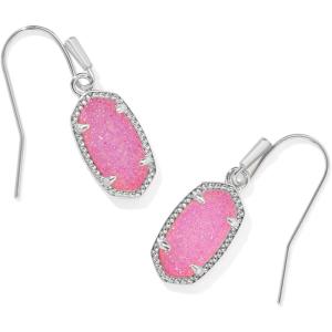 Kendra Scott Lee Earrings in Rhodium-Plated Brass, Hot Pink Drusy, Fashion Jewelry for Women