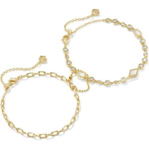 Kendra Scott Mini Elisa Abbie Set Of 2 Delicate Chain Bracelets, Gold-Plated Brass, White Mix, Fashion Jewelry for Women