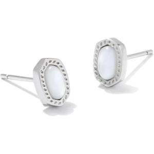Kendra Scott Mini Ellie 14k Gold-Plated Stud Earrings, Fashion Jewelry for Women(RHODIUM – IVORY MOTHER OF PEARL)