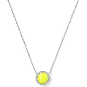 Kendra Scott Tennis Short Pendant Necklace, Fashion Jewelry for Women(RHODIUM – CHARTREUSE MAGNESITE)