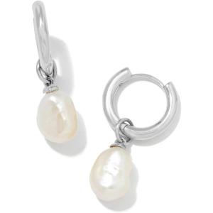 Kendra Scott Willa Pearl Huggie Earrings in White Pearl, Fashion Jewelry for Women(RHODIUM – WHITE PEARL)