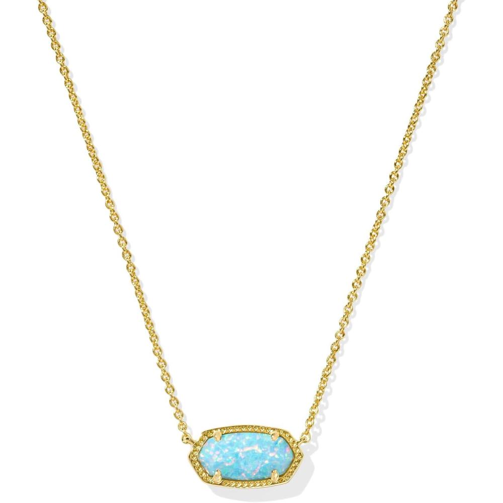 imageKendra Scott Elisa Oval Pendant Necklace in Red White and Blue Star Illusion and GoldGOLD  LIGHT TEAL KYOCERA OPAL