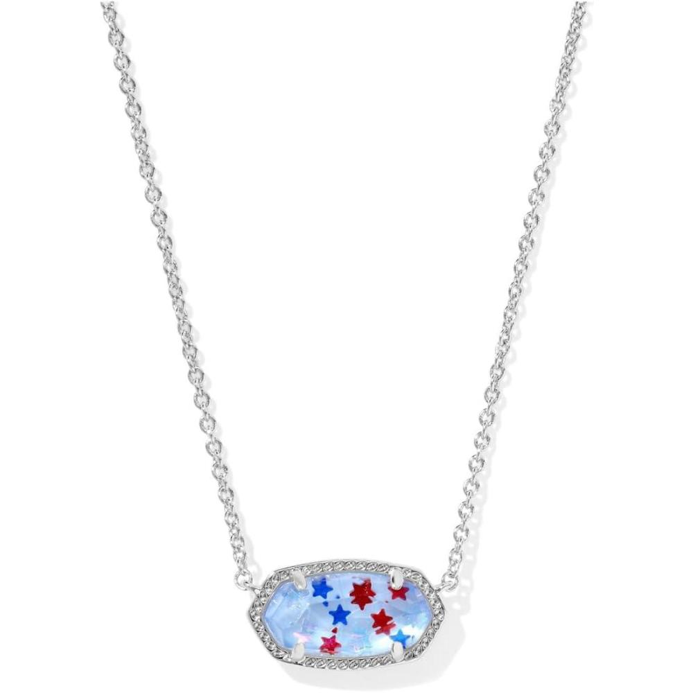 imageKendra Scott Elisa Oval Pendant Necklace in Red White and Blue Star Illusion and GoldSilver Red White Blue Star Illusion