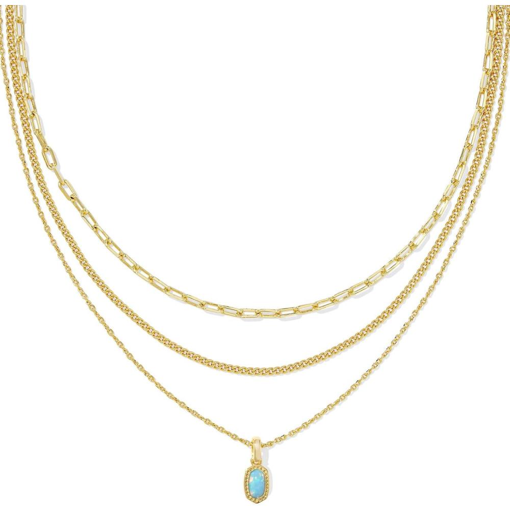 imageKendra Scott Mini Elisa Triple Strand Necklace Fashion Jewelry for WomenLIGHT TEAL KYOCERA OPAL