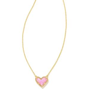 Kendra Scott Ari Heart Short Pendant Necklace in 14k Gold-Plated Brass, Bubblegum Pink Opal, Fashion Jewelry for Women