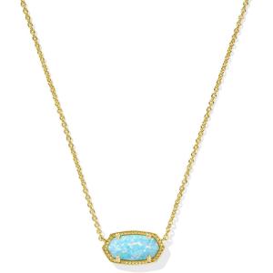 Kendra Scott Elisa Oval Pendant Necklace in Red White and Blue Star Illusion and Gold(GOLD – LIGHT TEAL KYOCERA OPAL)