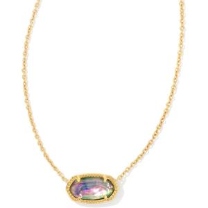 Kendra Scott Elisa Oval Pendant Necklace in Red White and Blue Star Illusion and Gold(Gold Lilac Abalone)