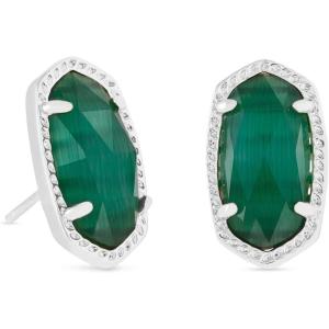 Kendra Scott Ellie Stud Earrings for Women, Fashion Jewelry(RHODIUM – EMERALD CATS EYE)