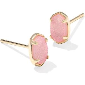 Kendra Scott Emilie Stud Earrings in Light Pink Drusy, 14k Gold Plated Brass, Fashion Jewelry for Women