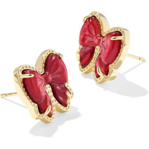 Kendra Scott Haley Bow Stud Earrings, Fashion Jewelry for Women(Gold Scarlet Red Mother Of Pearl)